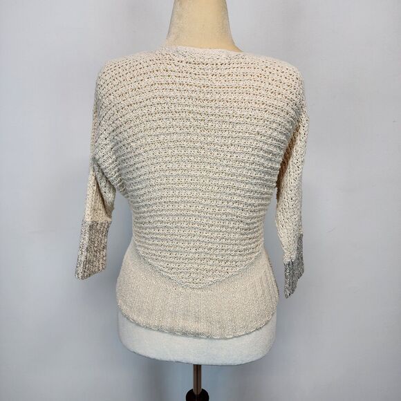 Sparrow Sweater Size M V-Neck Dolman Sleeve Open Knit Cream Beach Anthropologie - Picture 4 of 14